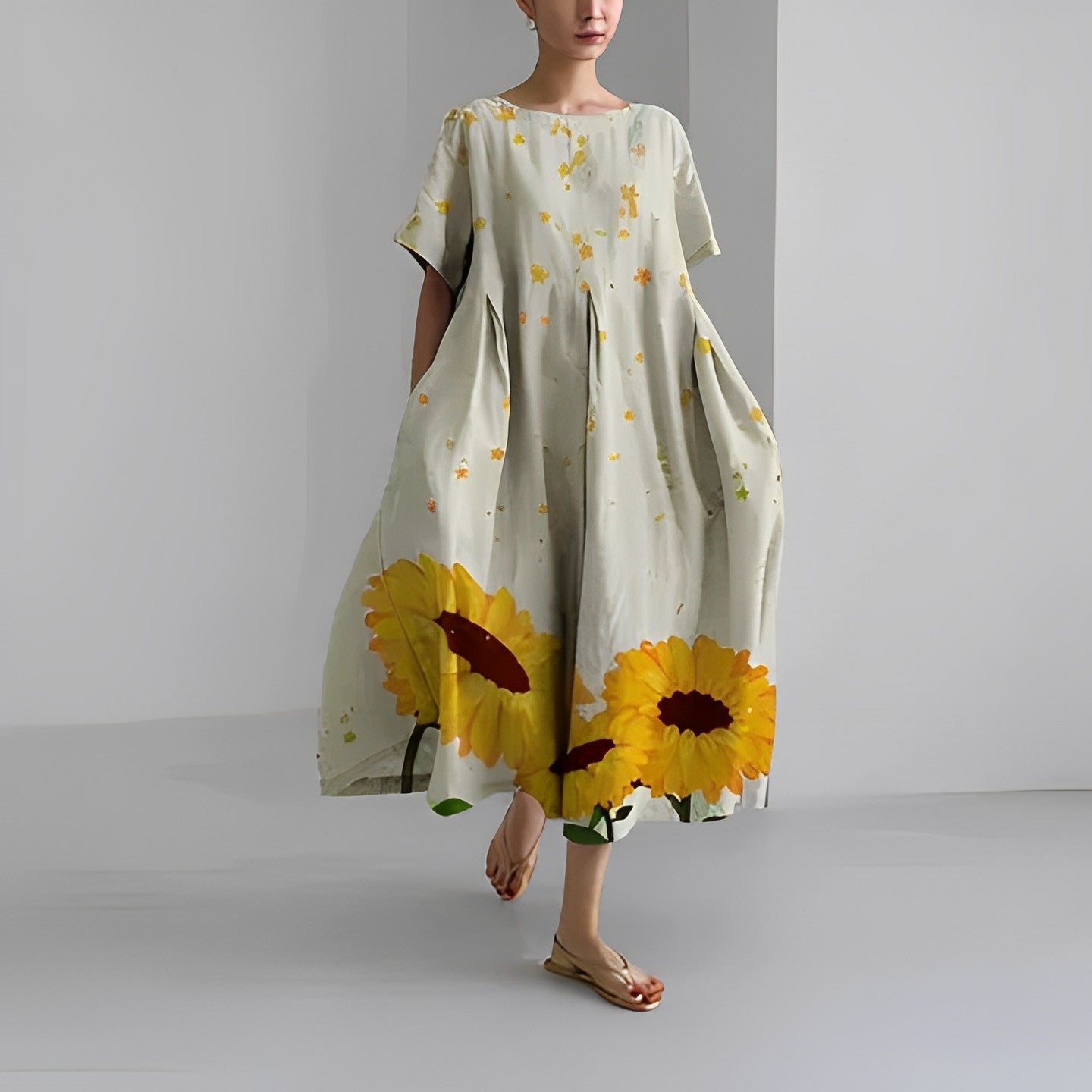 LEILA – Floral Boho Maxikleid mit V-Ausschnitt und Rüschen