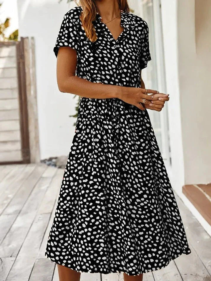 ZARAH – Boho Midi Kleid mit Blumenmuster und V-Ausschnitt