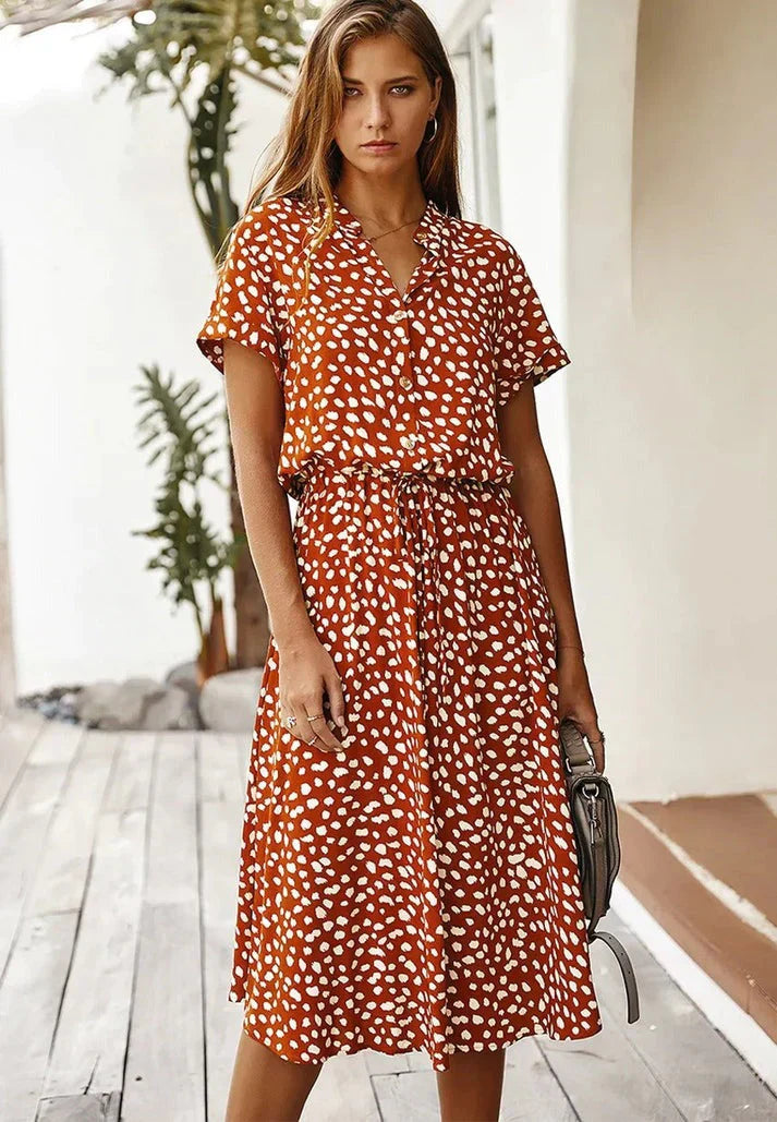 ZARAH – Boho Midi Kleid mit Blumenmuster und V-Ausschnitt
