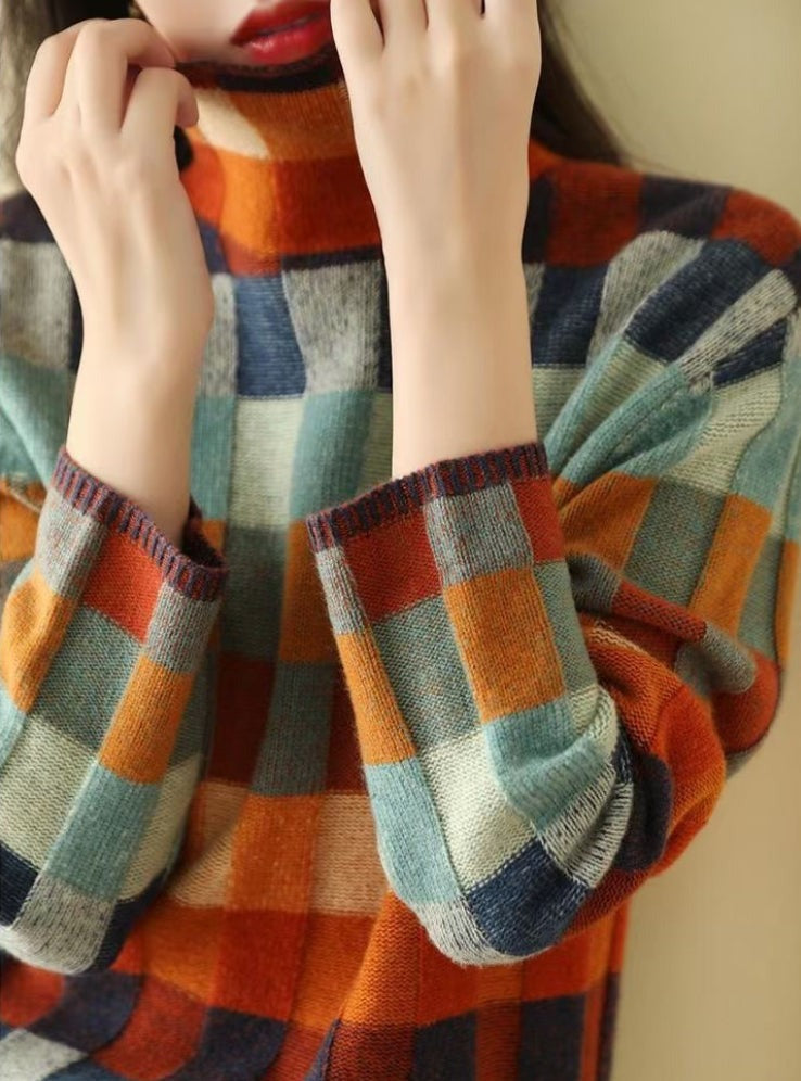 Dunya - Bunter Square-Pullover mit Rollkragen