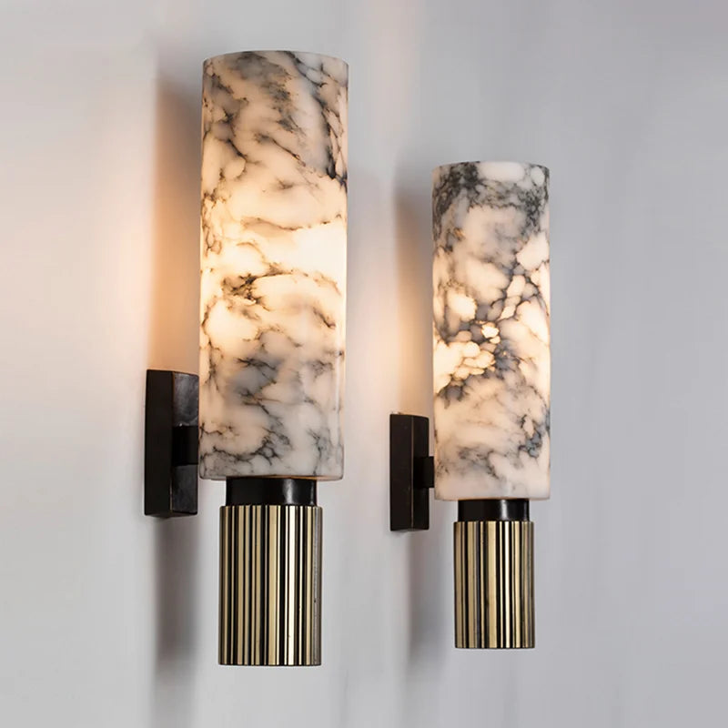 Elegante Wandleuchte aus Marmor mit Diffuser – Moderne Wandlampe für Innenräume, 34 cm hoch, sanfte Beleuchtung-1