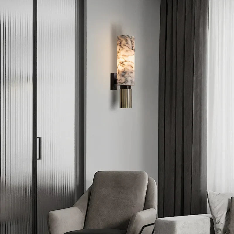 Elegante Wandleuchte aus Marmor mit Diffuser – Moderne Wandlampe für Innenräume, 34 cm hoch, sanfte Beleuchtung-6