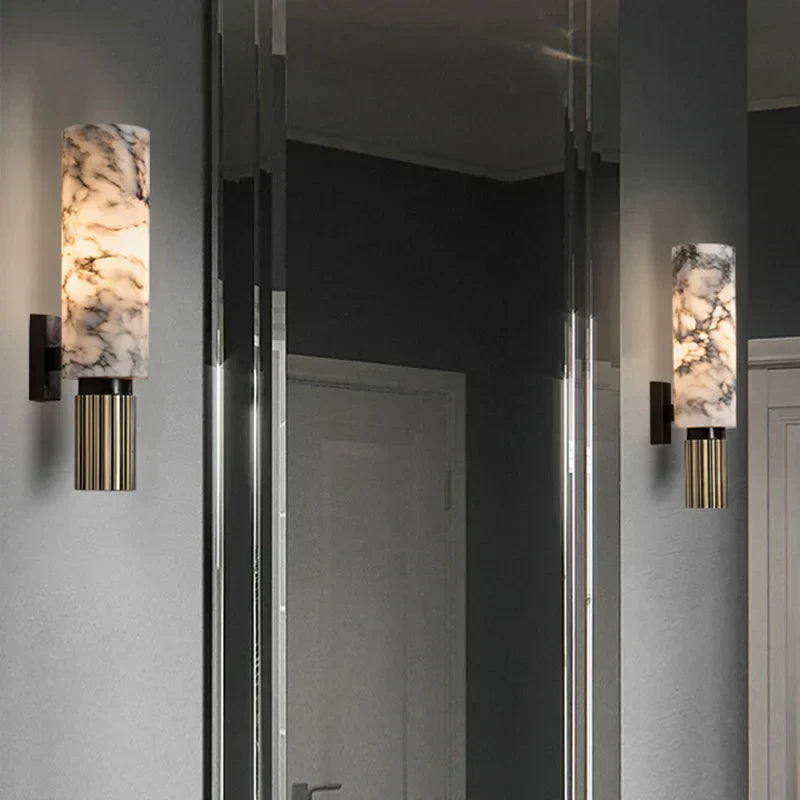 Elegante Wandleuchte aus Marmor mit Diffuser – Moderne Wandlampe für Innenräume, 34 cm hoch, sanfte Beleuchtung-4