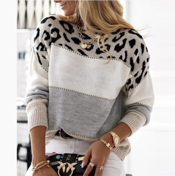 Sofia Venetti Leopard - Moderner dreifarbiger Pullover mit Leopardenmuster für Damen