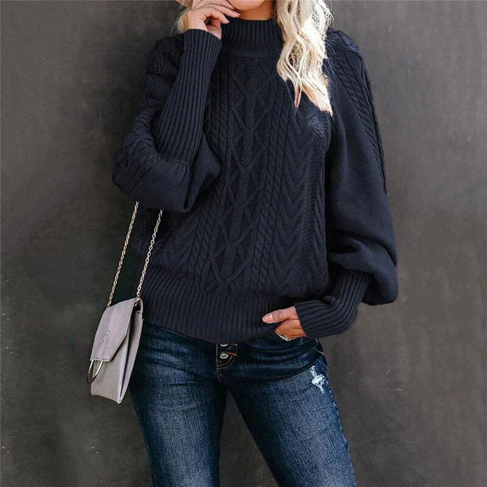 Sofia Venetti Basics - Gehäkelter Damenpullover mit hohem Kragen