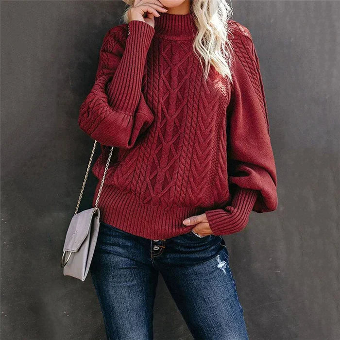 Sofia Venetti Basics - Gehäkelter Damenpullover mit hohem Kragen