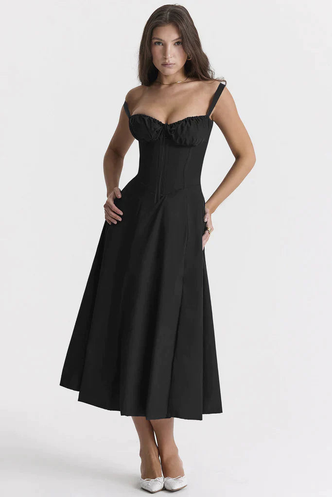 AVERY – Midi Bustier Kleid mit Corsage und Trägern