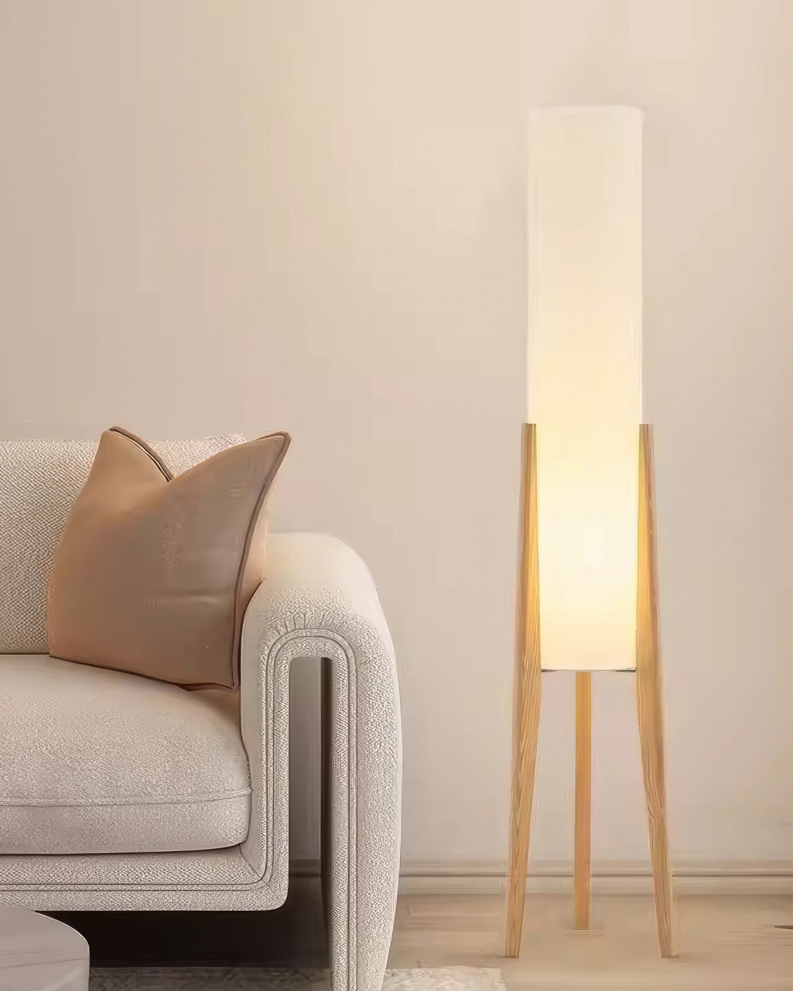 Wabi-Sabi LED Stehlampe aus Holz im Minimalistischen Design für Wohnzimmer – Energieeffiziente Stehleuchte mit Warmen Holztönen-3