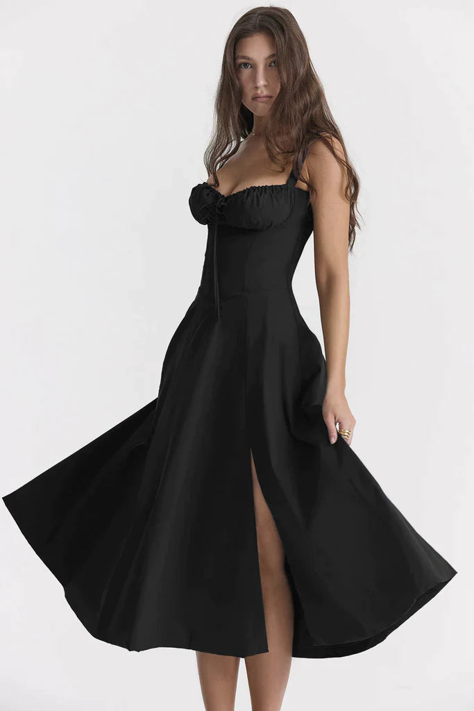AVERY – Midi Bustier Kleid mit Corsage und Trägern