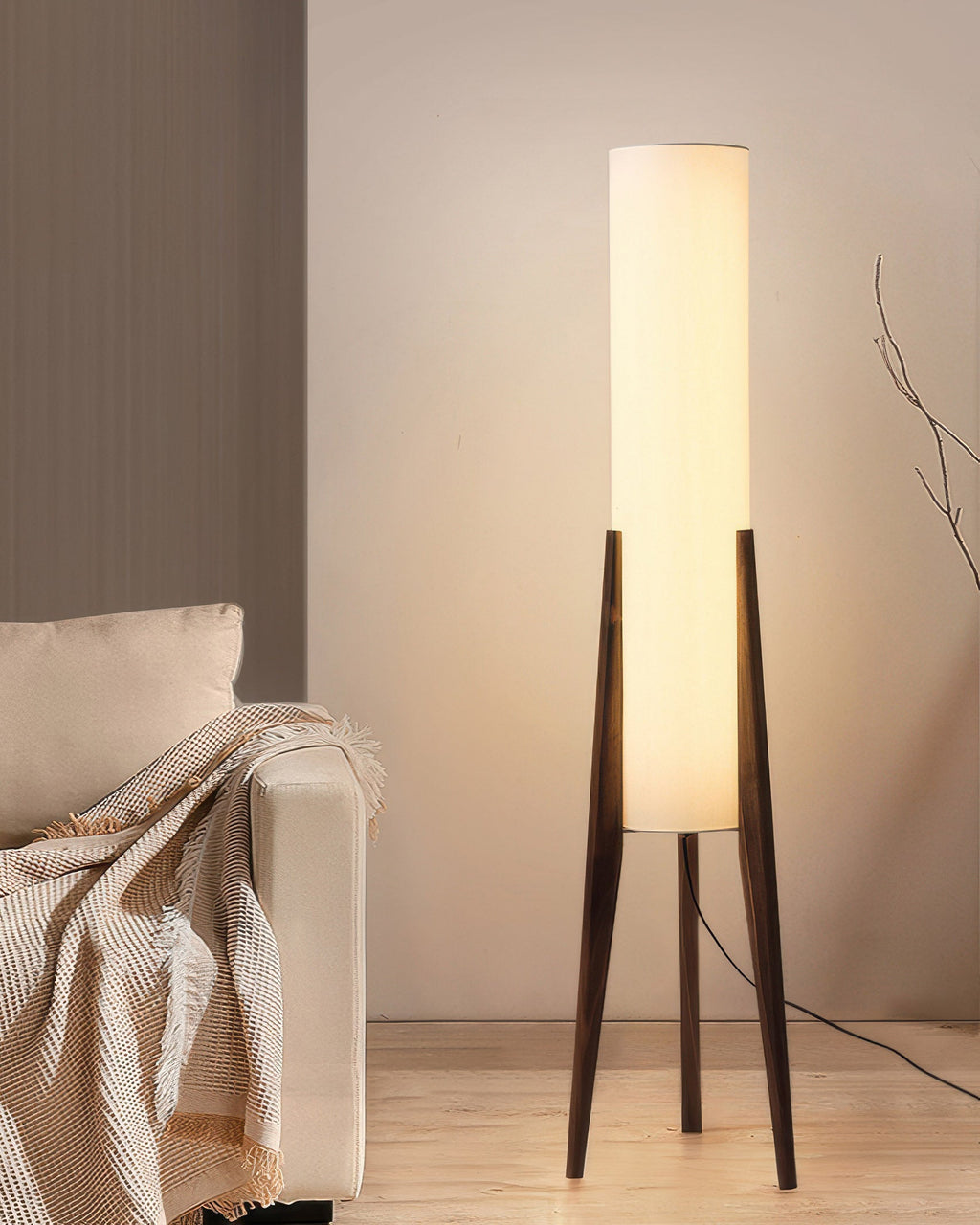Wabi-Sabi LED Stehlampe aus Holz im Minimalistischen Design für Wohnzimmer – Energieeffiziente Stehleuchte mit Warmen Holztönen-1