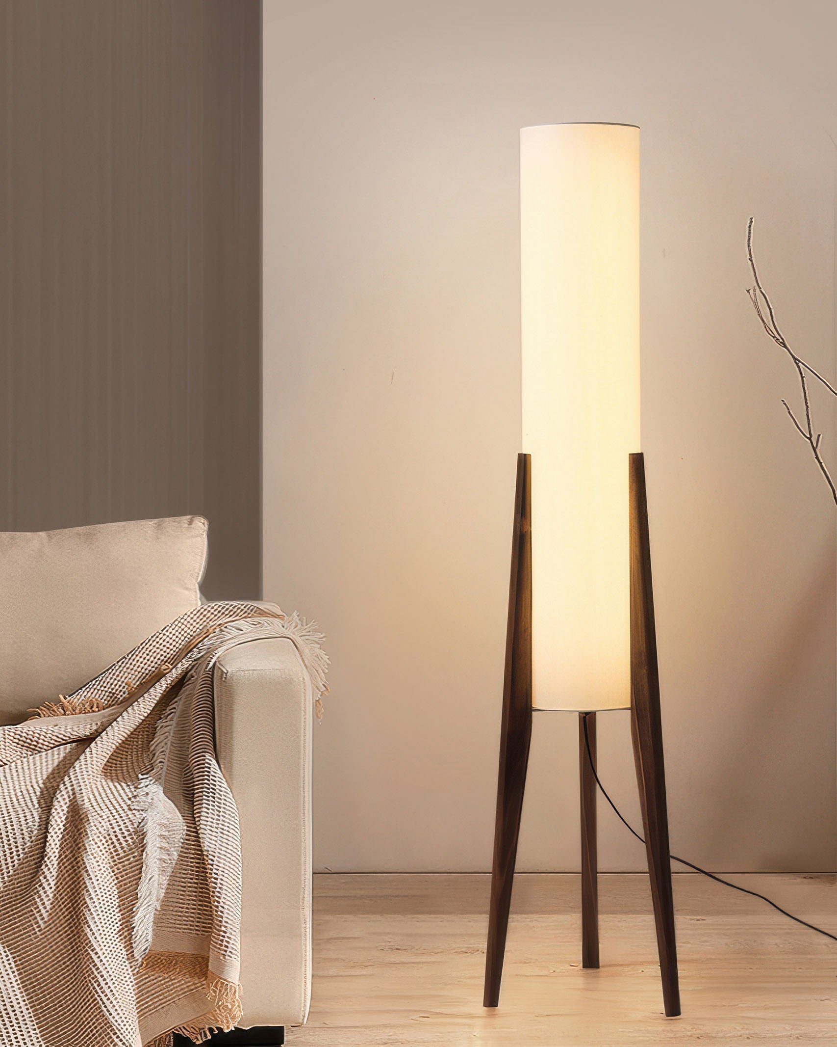 Wabi-Sabi LED Stehlampe aus Holz im Minimalistischen Design für Wohnzimmer – Energieeffiziente Stehleuchte mit Warmen Holztönen-1