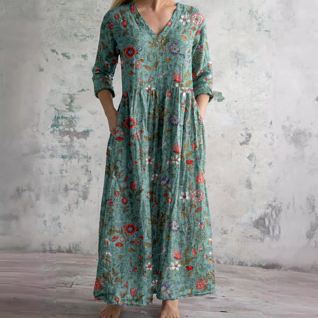 Variant image for Damen Maxikleid Floral V-Ausschnitt Knöchellang mit Dreiviertelärmeln für den Sommer-49