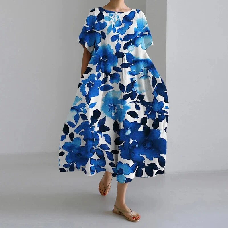LEILA – Floral Boho Maxikleid mit V-Ausschnitt und Rüschen
