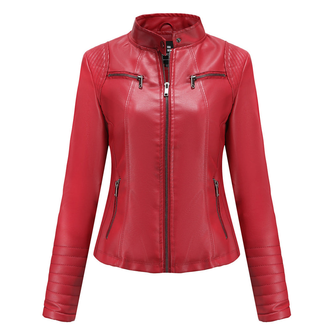 Elisa – Stylische Lederjacke mit Rippenärmeln