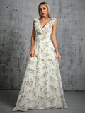 Damen Abendkleid Lang Gekräuselte Rotatorenmanschette Plissierter Rücken Elegantes Kleid für Hochzeiten und Bälle-1