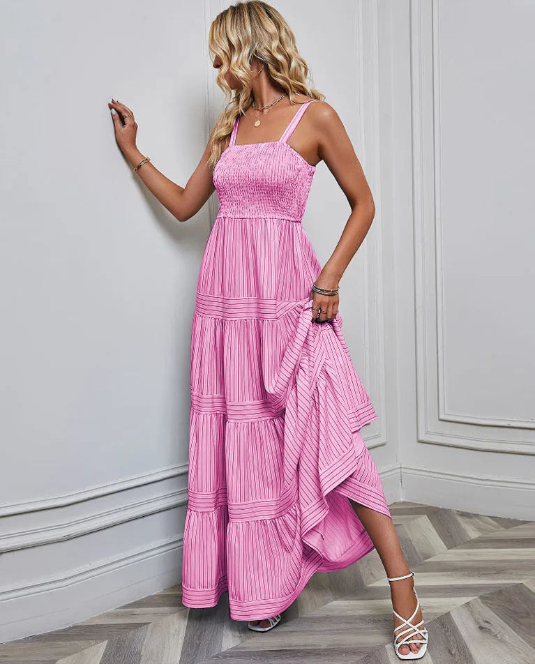 Variant image for Damen A-Linien Kleid Spaghetti-Träger Hawaiianische Streifen Sommerkleid Größe S-XL-10