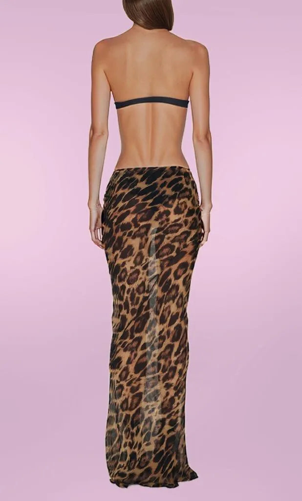Damen Maxirock Leopardenprint Mid Taille Eleganter Sommerstil Weicher Stoff 110-112,5 cm-5