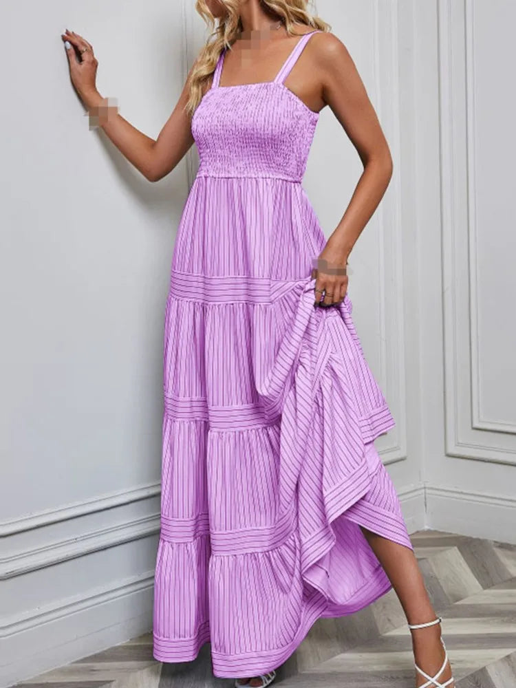 Damen A-Linien Kleid Spaghetti-Träger Hawaiianische Streifen Sommerkleid Größe S-XL-1