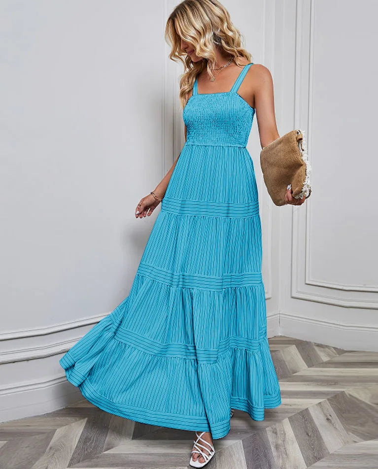 Variant image for Damen A-Linien Kleid Spaghetti-Träger Hawaiianische Streifen Sommerkleid Größe S-XL-3
