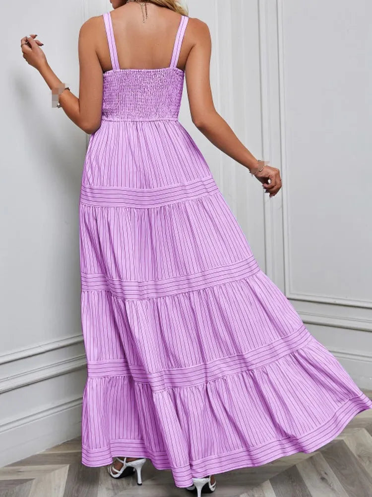 Damen A-Linien Kleid Spaghetti-Träger Hawaiianische Streifen Sommerkleid Größe S-XL-2