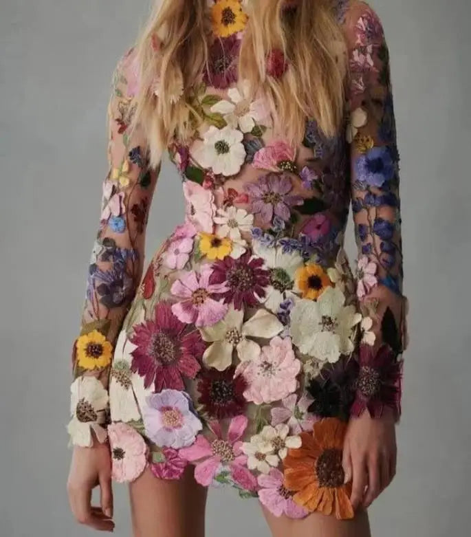 Damen Kleid Hochzeitsgast Ärmellos 3D Blumenstickerei Festliche Kleider S-XL-2