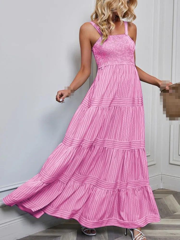 Damen A-Linien Kleid Spaghetti-Träger Hawaiianische Streifen Sommerkleid Größe S-XL-3