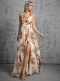 Variant image for Damen Ballkleid Schwarz Deep V Rücken Gurt Halfter Geteiltes Kleid für Partys und Hochzeiten-3
