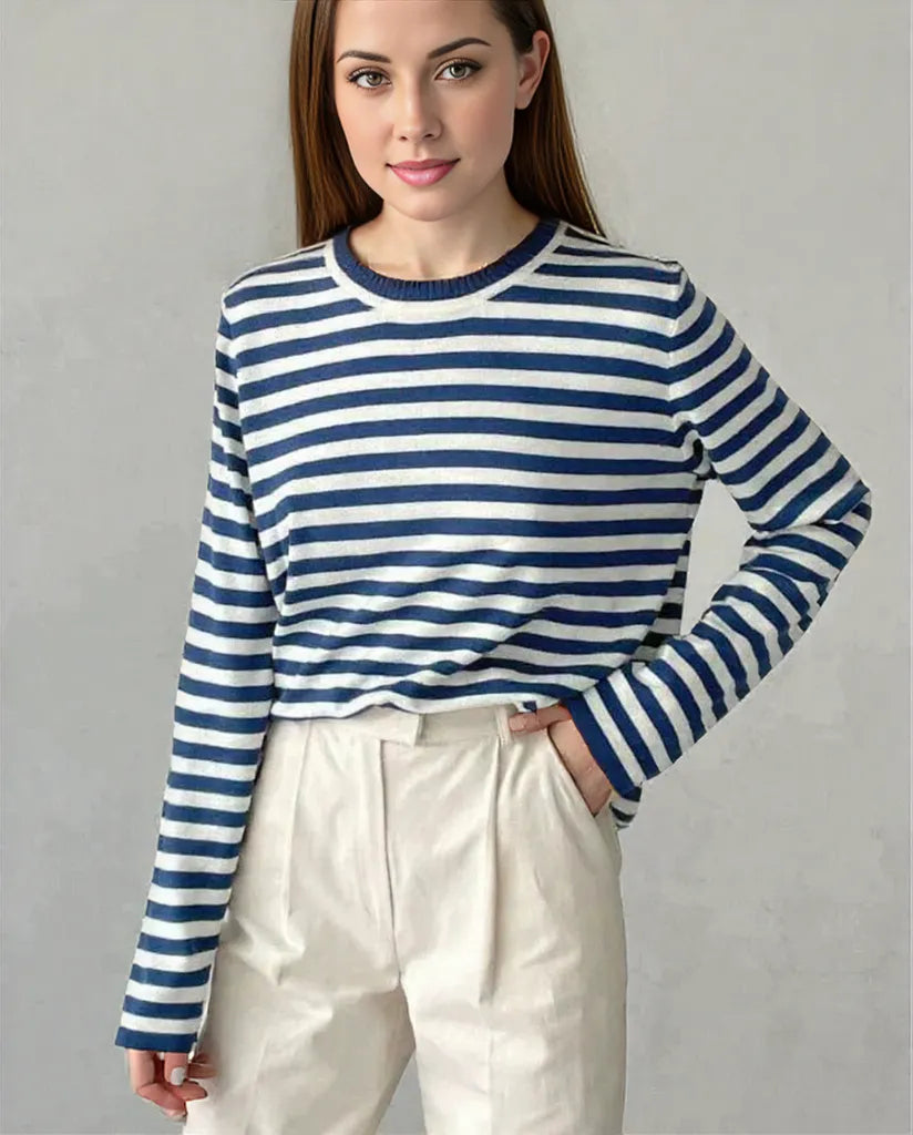 Damen Langarm-Top Gestreift Entspanntes Design Atmungsaktiver Stoff S M L-2