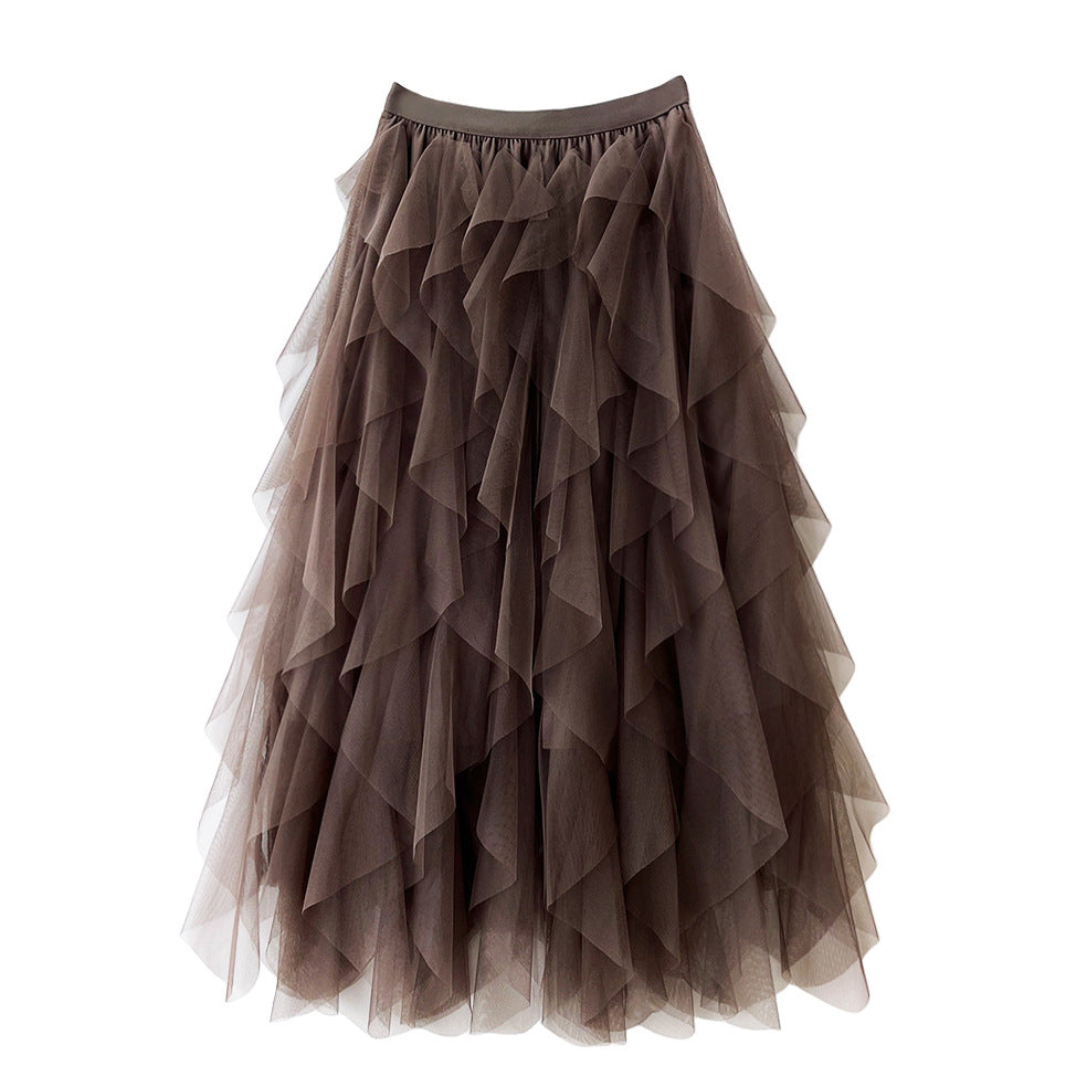 Damen Tüllrock Mehrlagig Elastischer Bund Voluminös Schwarz Festlich S M L XL-4