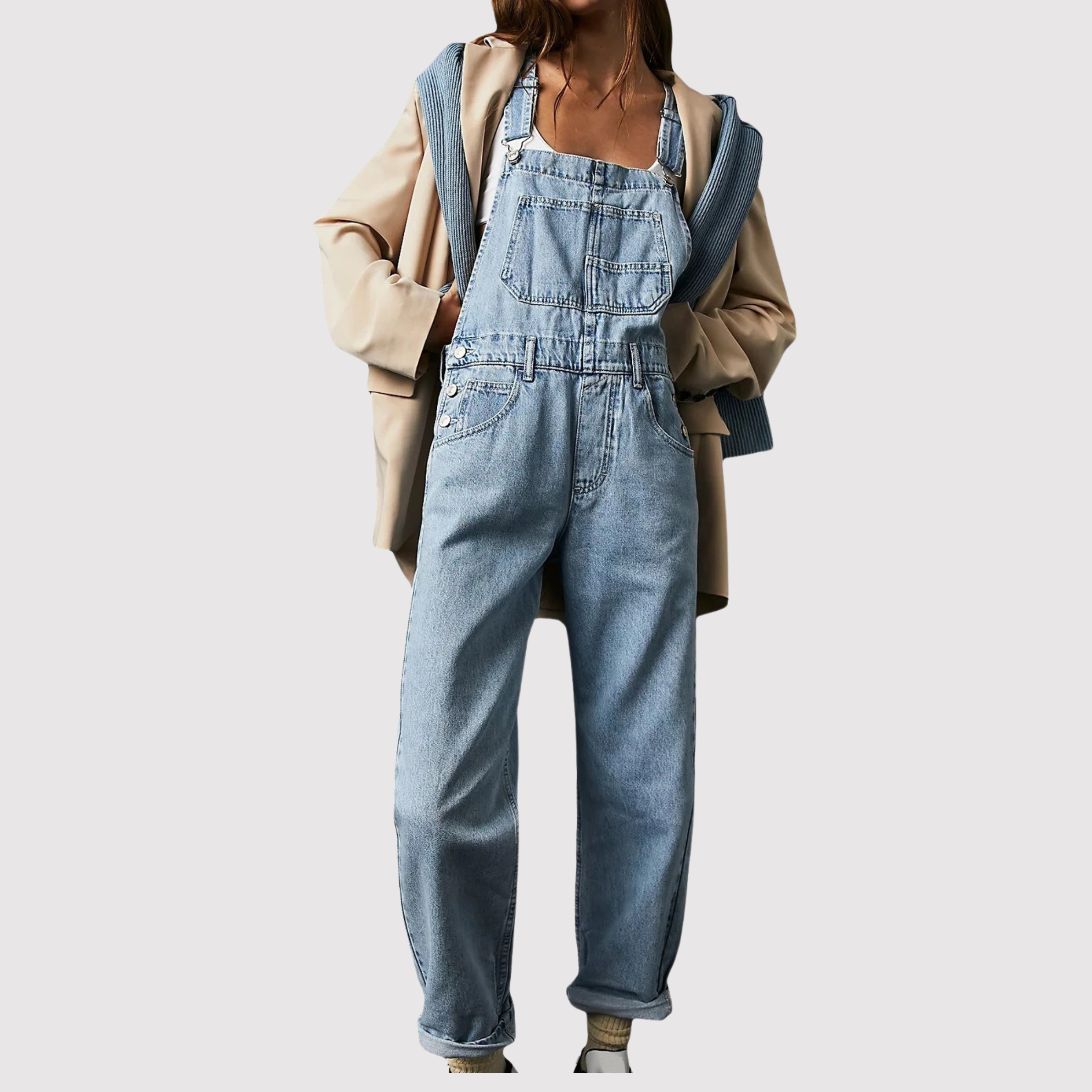 Damen Jumpsuit Schwarz Entspanntes Design U-Ausschnitt Haremstil Baumwolle Sommer-3