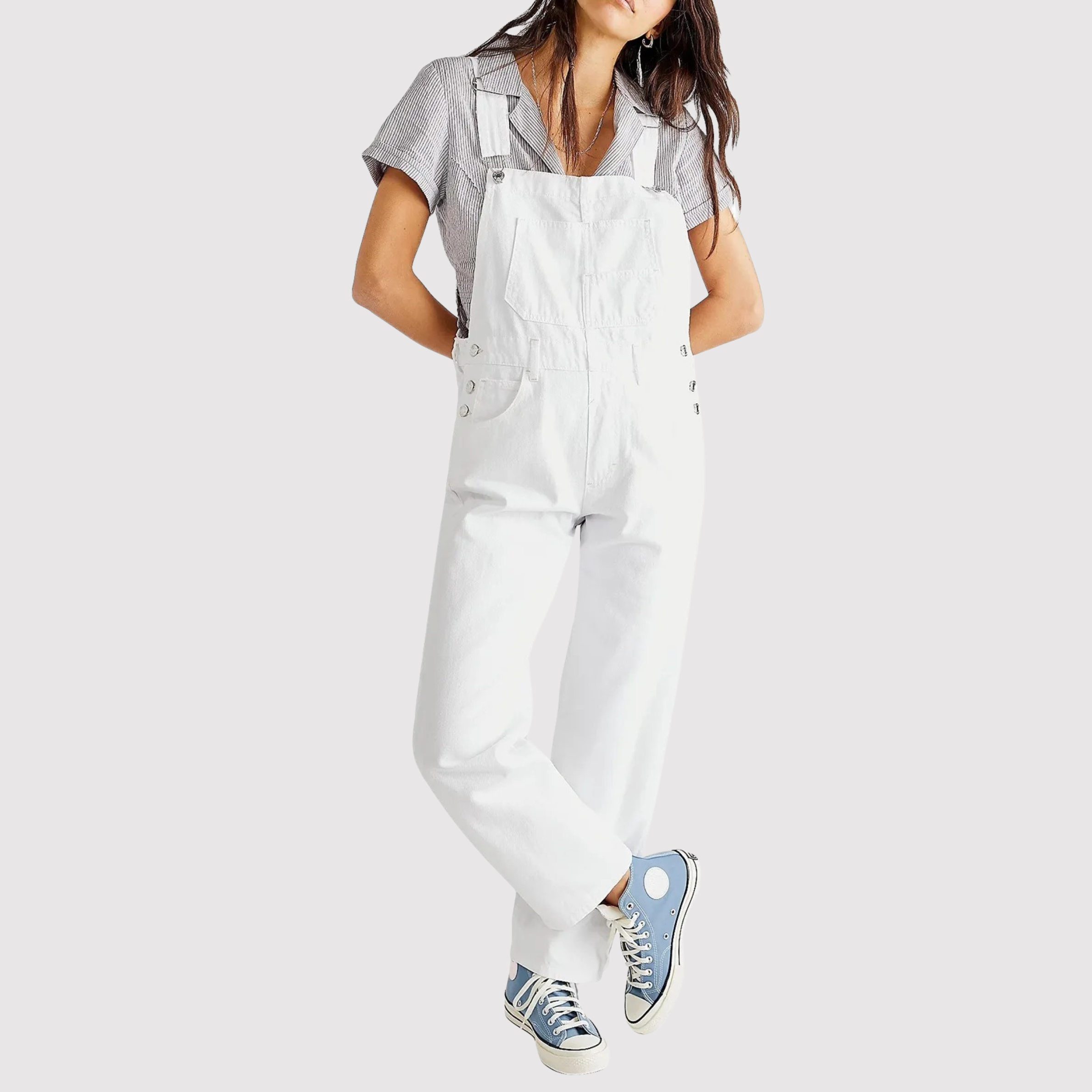 Damen Jumpsuit Schwarz Entspanntes Design U-Ausschnitt Haremstil Baumwolle Sommer-5