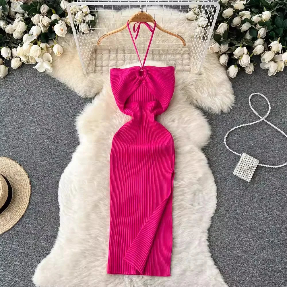 Damen Strickkleid Lang Schwarz Mit Schlitz Figurbetont Einheitsgröße für Elegante Anlässe-3