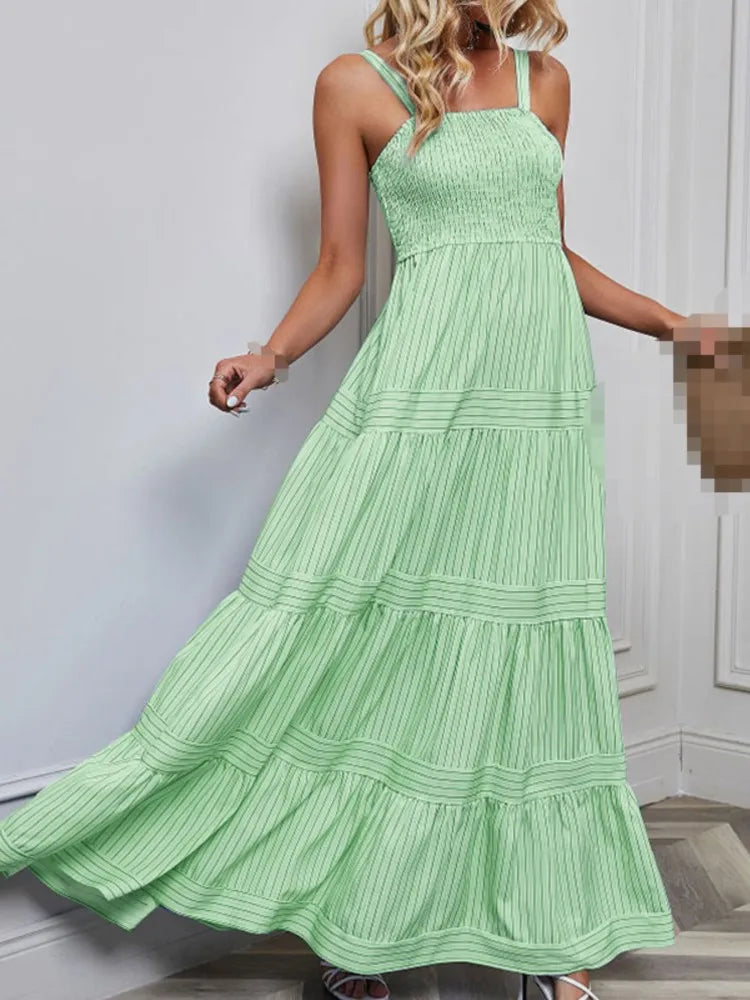 Damen A-Linien Kleid Spaghetti-Träger Hawaiianische Streifen Sommerkleid Größe S-XL-5