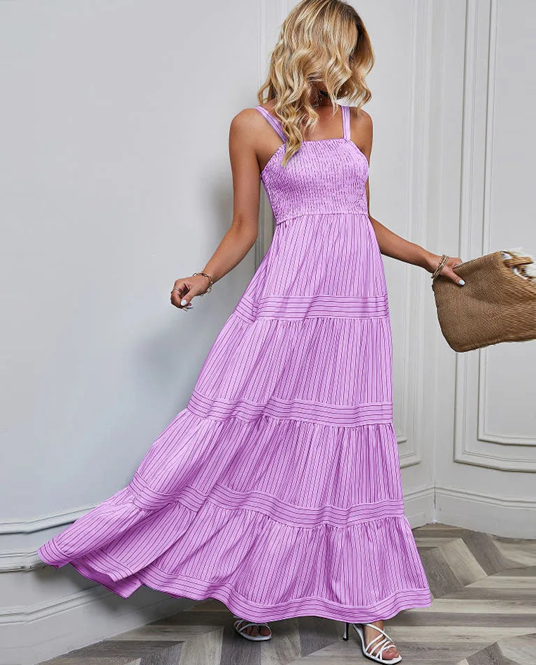 Variant image for Damen A-Linien Kleid Spaghetti-Träger Hawaiianische Streifen Sommerkleid Größe S-XL-6