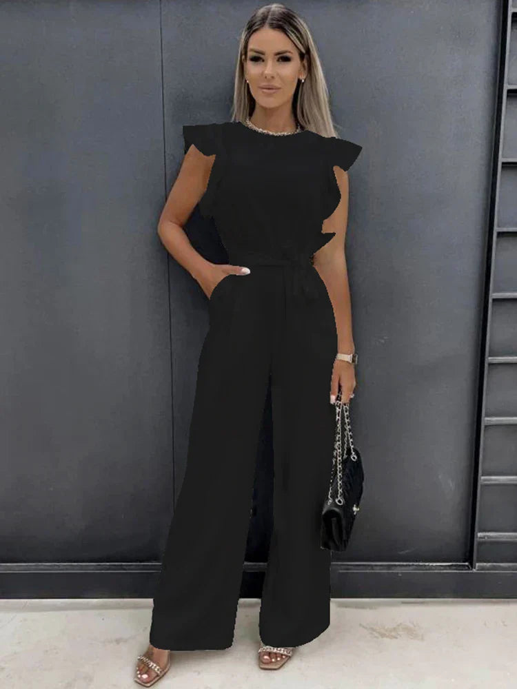 IVANA – Luxuriöser Jumpsuit mit Schleife und V-Ausschnitt