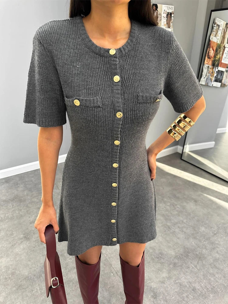 Variant image for Damen Mini Strickkleid Kurzarm Hohe Taille Slim Fit Elegantes Kleid in Variablen Farben-10