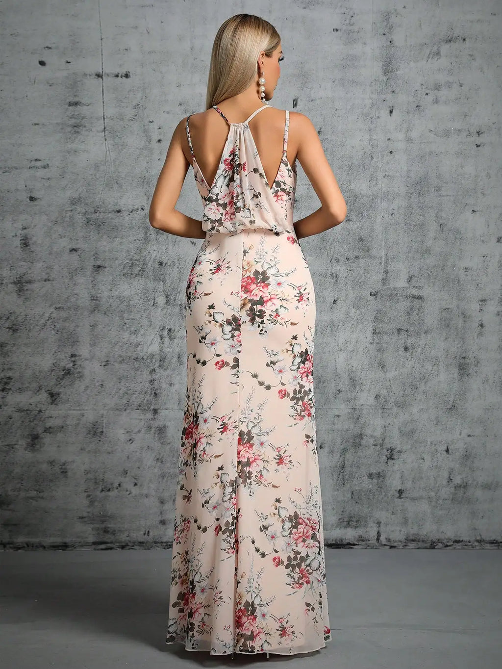 Damen Abendkleid mit Schatzkragen und Schlitzdruck, Elegantes Ballkleid für Partys, Hochzeiten, Größe S-XL-2