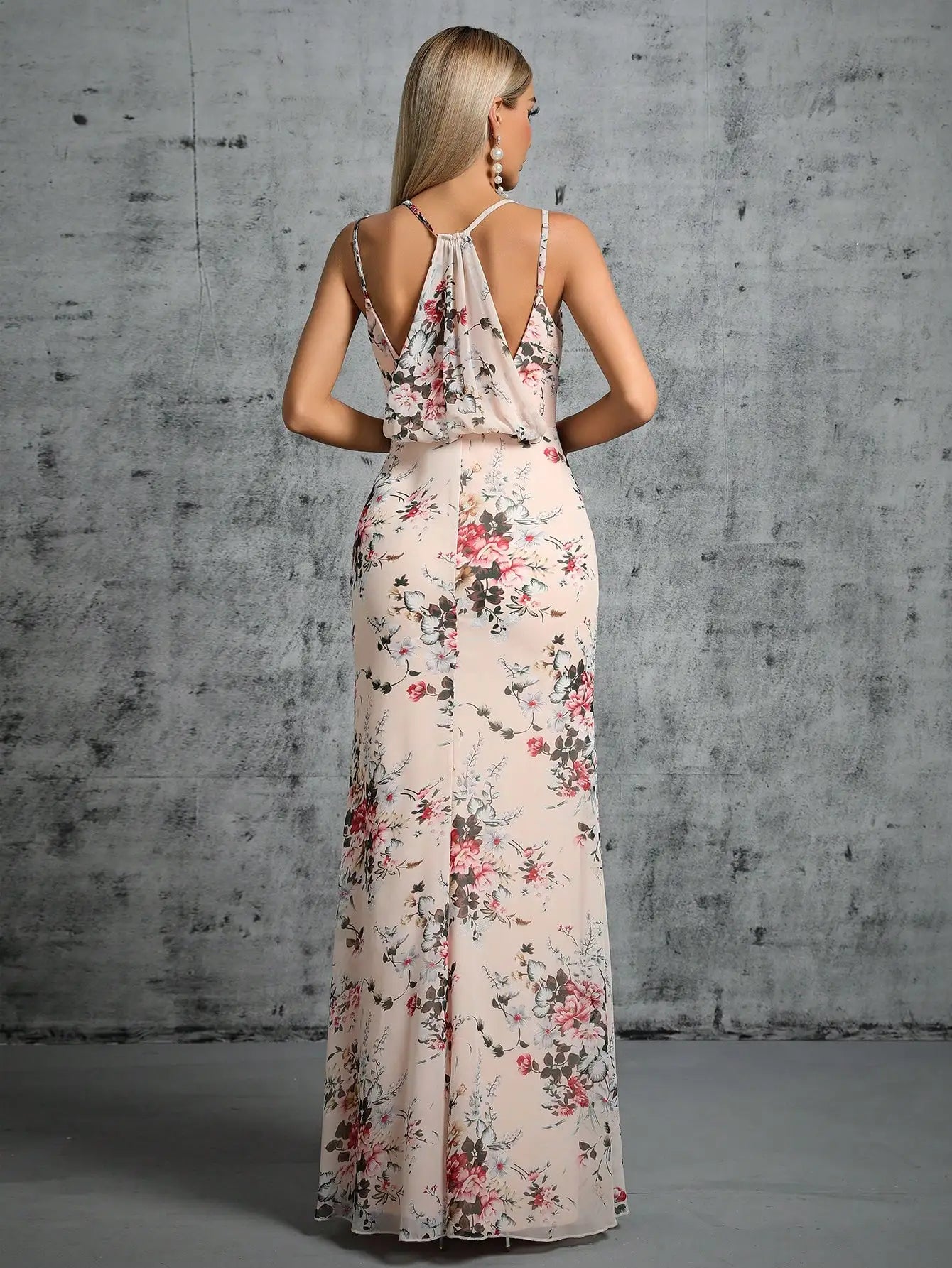 Damen Abendkleid mit Schatzkragen und Schlitzdruck, Elegantes Ballkleid für Partys, Hochzeiten, Größe S-XL-2