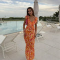 Variant image for Damen Maxikleid Sommer V-Ausschnitt Gekräuselt Boho Stil mit Batwing-Ärmeln 100% Polyester-1
