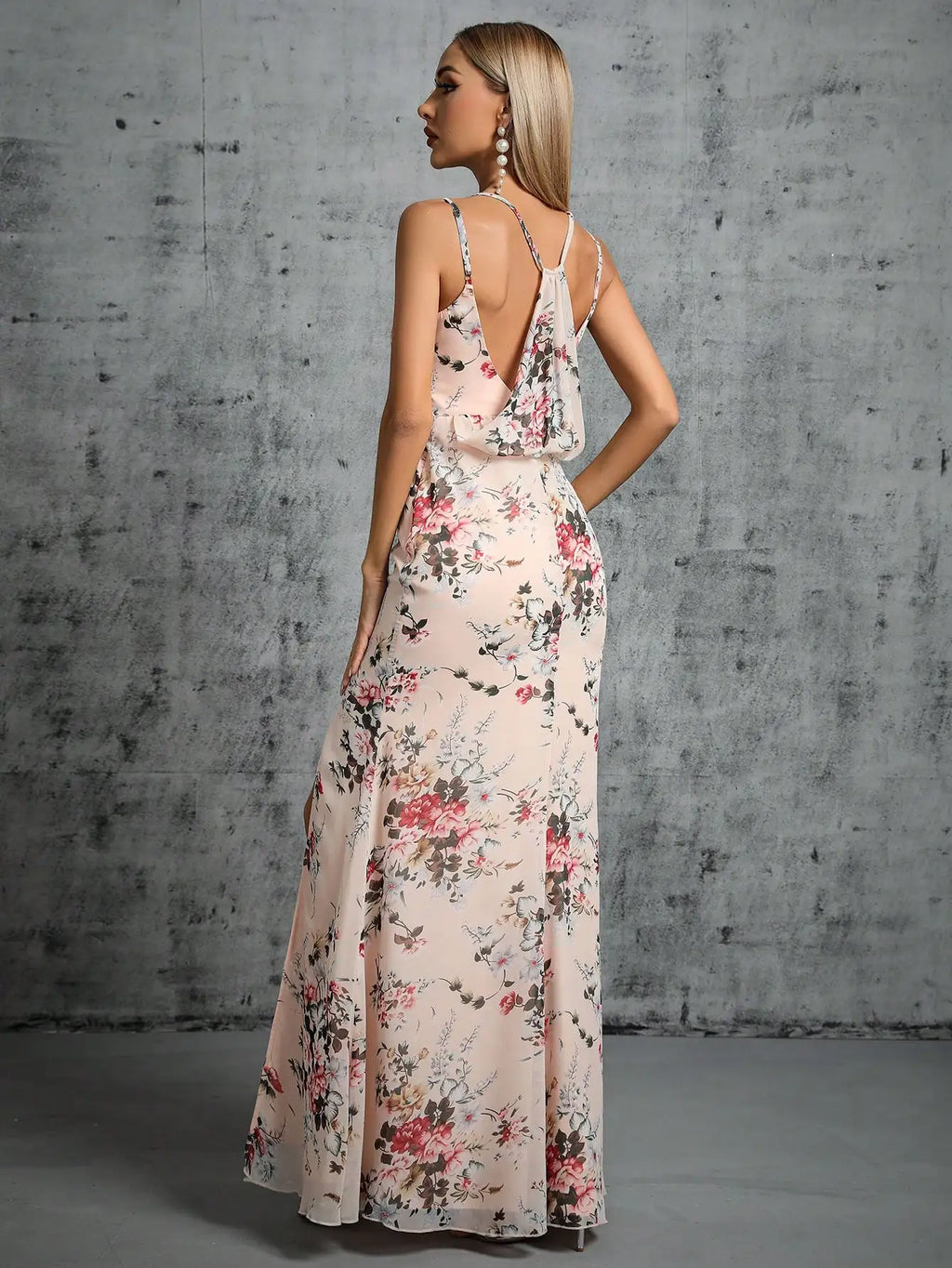 Damen Abendkleid mit Schatzkragen und Schlitzdruck, Elegantes Ballkleid für Partys, Hochzeiten, Größe S-XL-3