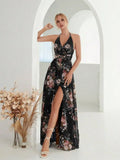 Variant image for Damen Chiffon Kleid Blumendruck Halfter V-Ausschnitt Sommer Elegant S M L XL-2