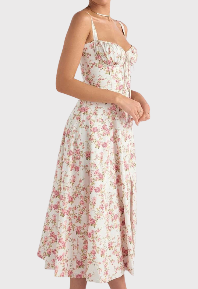 AVERY – Midi Bustier Kleid mit Corsage und Trägern