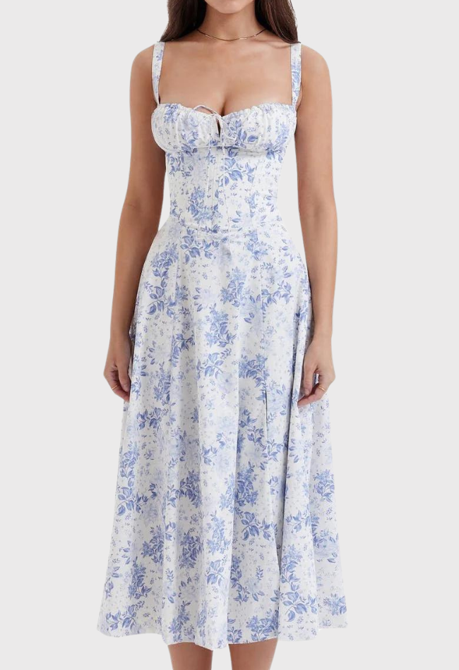 AVERY – Midi Bustier Kleid mit Corsage und Trägern