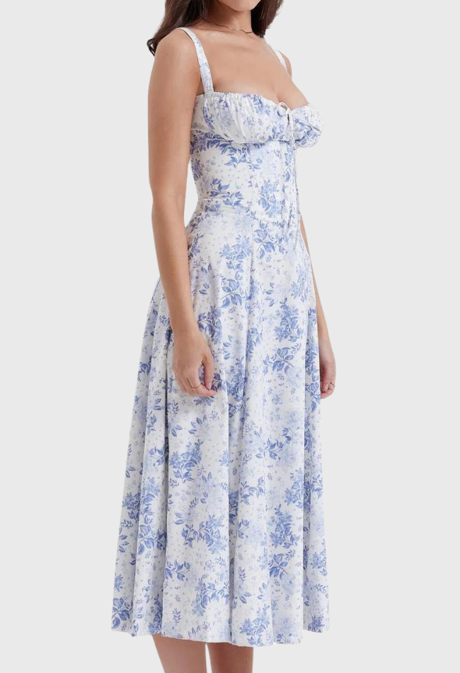 AVERY – Midi Bustier Kleid mit Corsage und Trägern
