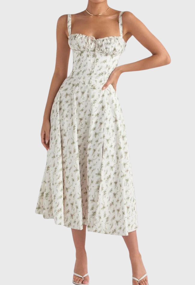 AVERY – Midi Bustier Kleid mit Corsage und Trägern