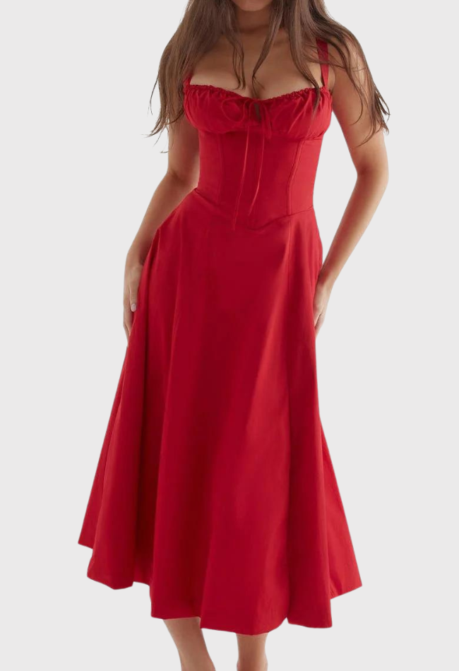AVERY – Midi Bustier Kleid mit Corsage und Trägern