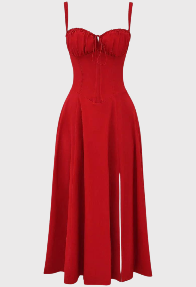 AVERY – Midi Bustier Kleid mit Corsage und Trägern