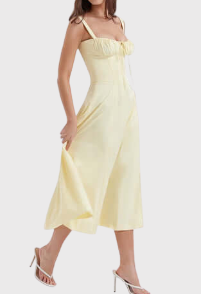 AVERY – Midi Bustier Kleid mit Corsage und Trägern