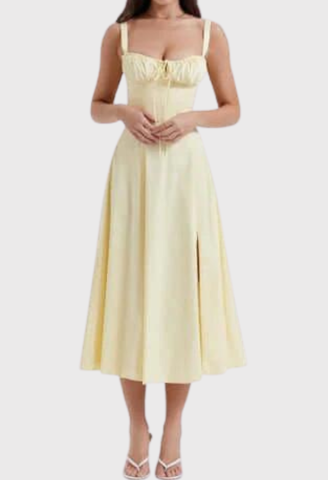 AVERY – Midi Bustier Kleid mit Corsage und Trägern