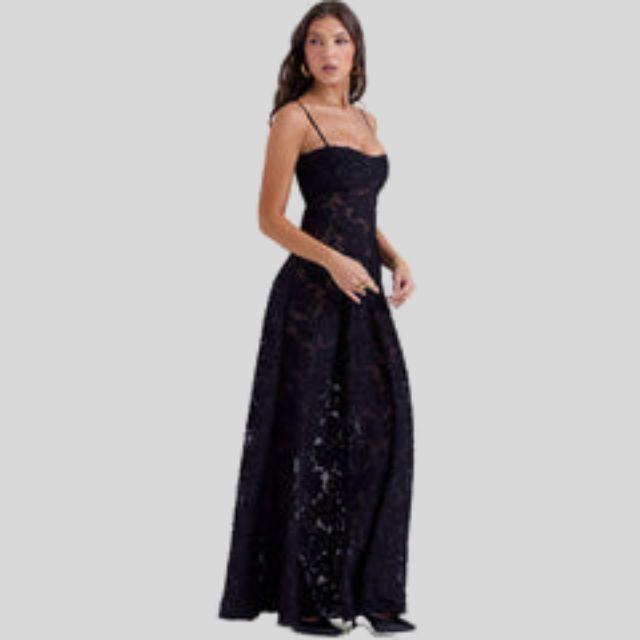 Maxikleid Festlich Schulterlos Mit Spitze Eckigem Ausschnitt Für Damen - Ideal Als Hochzeitsgast Kleid Sommer-6